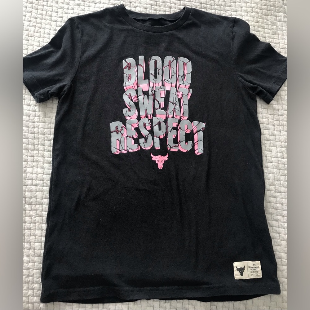 Under Armour The Rock Line “Blood, Sweat, Respect” Shirt Size YLG